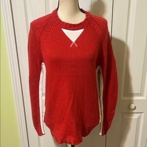 One Teaspoon Red Crew Neck Sweater with Unique Neckline